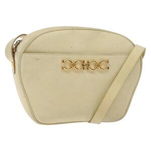 Salvatore Ferragamo Gancini Shoulder Bag Suede Beige Gold